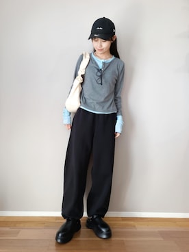 「tiptop（ティップトップ）の【web限定アイテム】配色シアー×ヘンリーネックレイヤードロンT（Tシャツ/カットソー、グレー系）」を使った、ｐａｎａさん（レディース・162cm）の春コーディネート