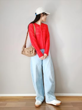 「GU（ジーユー）のアイテム（カーディガン/ボレロ、レッド系）」を使った、ｐａｎａさん（レディース・162cm）の春コーディネート