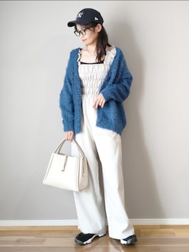 「ニットカーディガン」｜「アイテム（オールインワン・サロペット）」を使った、ｐａｎａさん（レディース・162cm）の秋コーディネート