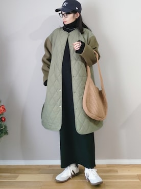 「メガネ女子」｜「アイテム（ノーカラーコート）」を使った、ｐａｎａさん（レディース・162cm）の冬コーディネート