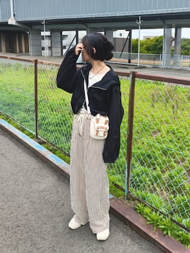 「tiptop（ティップトップ）のシアーモンスターマウンテンパーカー（マウンテンパーカー、ブラック系）」を使った、ｐａｎａさん（レディース・162cm）の春コーディネート