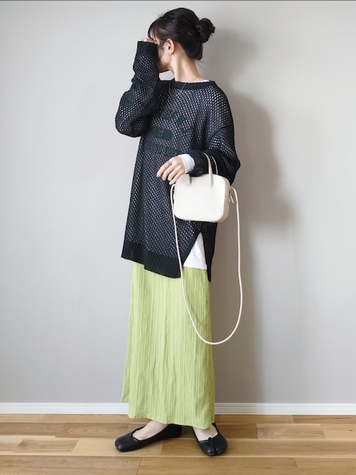 セール】クルーネック透かし編みメッシュニットトップス（ニット