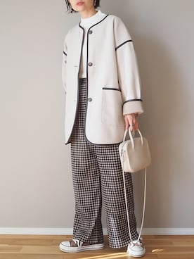 「ABITOKYO（アビトーキョー）のアイテム（ノーカラーコート）」を使った、ｐａｎａさん（レディース・162cm）の秋コーディネート