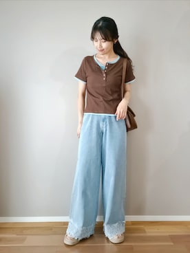 「tiptop（ティップトップ）のアソートレース使いデニムパンツ（デニムパンツ、ブルー系）」を使った、ｐａｎａさん（レディース・162cm）の夏コーディネート