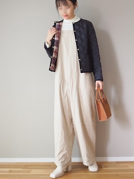 「ノーカラージャケット」｜「アイテム（サロペット/オーバーオール）」を使った、ｐａｎａさん（レディース・162cm）の秋コーディネート