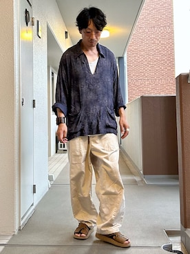 「FILL THE BILL（フィルザビル）のアイテム（シャツ/ブラウス、ブルー系）」を使った、yosukeさん（メンズ・168cm）の夏コーディネート