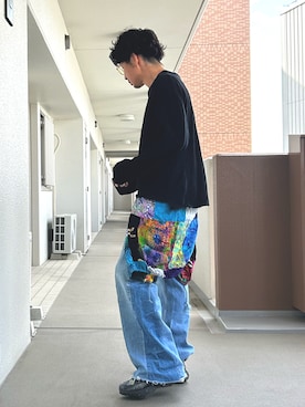 「volga volga（ヴォルガヴォルガ）のアイテム（Tシャツ/カットソー、ブラック系）」を使った、yosukeさん（メンズ・168cm）の夏コーディネート