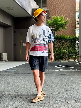 「MALIBU SANDALS（マリブサンダルズ）のMALIBU SANDALS / “CANYON POLYESTER” サンダル（サンダル、ブラウン系）」を使った、yosukeさん（メンズ・168cm）の夏コーディネート