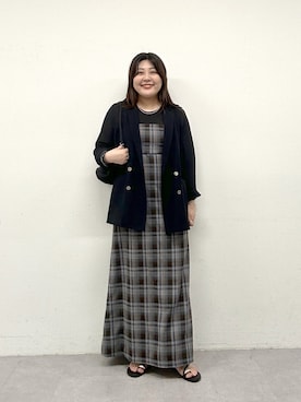 「Omekashi（オメカシ）のチェックフレアキャミワンピース（ワンピース、ブラウン系）」を使った、hayataさん（レディース・164cm）の夏コーディネート