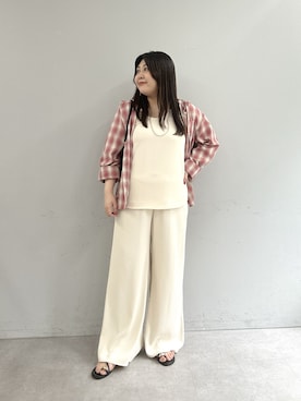 「Omekashi（オメカシ）の【セットアップ可能/着心地の良いトロミ素材】トロミタンク（シャツ/ブラウス、ホワイト系）」を使った、hayataさん（レディース・164cm）の夏コーディネート