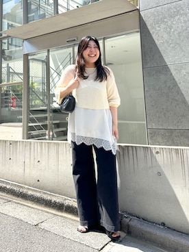 「Omekashi（オメカシ）のレースキャミチュニック（シャツ/ブラウス、ホワイト系）」を使った、hayataさん（レディース・164cm）の春コーディネート