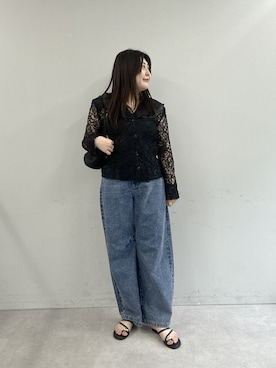 「Omekashi（オメカシ）のバレルデニム（デニムパンツ、ブルー系）」を使った、hayataさん（レディース・164cm）の夏コーディネート