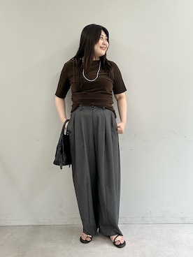 「Omekashi（オメカシ）の【トレンドシルエット◎】バレルスラックス（その他パンツ、グレー系）」を使った、hayataさん（レディース・164cm）の夏コーディネート