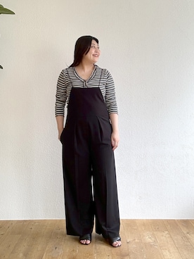 「Omekashi（オメカシ）のジョーゼットキャミサロペット（サロペット/オーバーオール、ブラック系）」を使った、hayataさん（レディース・164cm）の夏コーディネート
