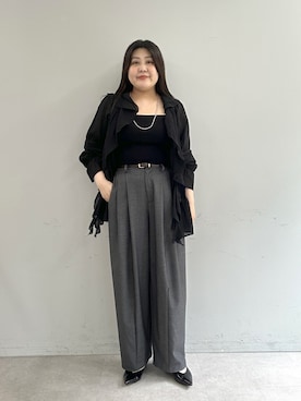 「Omekashi（オメカシ）の【トレンドシルエット◎】バレルスラックス（その他パンツ、グレー系）」を使った、hayataさん（レディース・164cm）の夏コーディネート