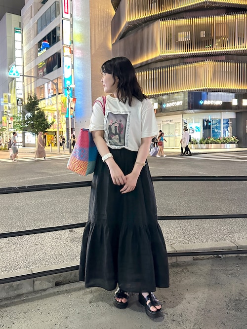 omekashi タックティアードスカートblack