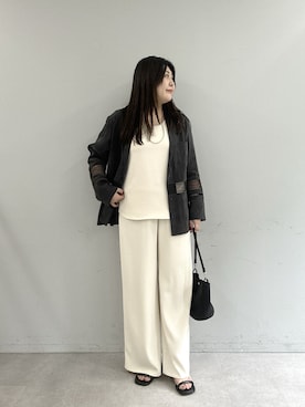 「Omekashi（オメカシ）の【セットアップ可能/着心地の良いトロミ素材】トロミタンク（シャツ/ブラウス、ブラック系）」を使った、hayataさん（レディース・164cm）の夏コーディネート
