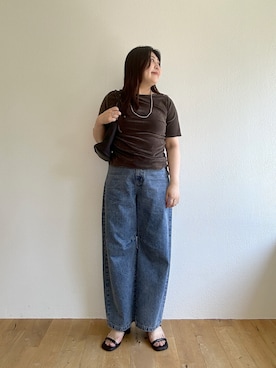 「Omekashi（オメカシ）のバレルデニム（デニムパンツ、ブルー系）」を使った、hayataさん（レディース・164cm）の夏コーディネート