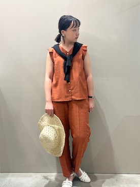 「Te chichi TERRASSE（テチチテラス）のアイテム（帽子）」を使った、Emi さん（レディース・160cm）の春コーディネート