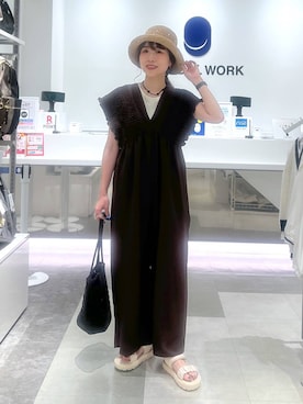 「GLOBAL WORK（グローバルワーク）のアソート雑材ハット/638602（ハット、ベージュ系）」を使った、アリマさん（レディース・158cm）の春コーディネート