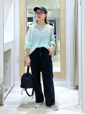 「GLOBAL WORK（グローバルワーク）のGOODデニムバギーパンツ/498388（デニムパンツ）」を使った、アリマさん（レディース・158cm）の秋コーディネート