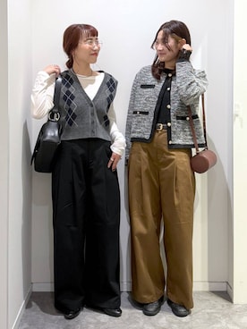 「アイテム（クラッチバッグ、ブラウン系）」を使った、アリマさん（レディース・158cm）の秋コーディネート