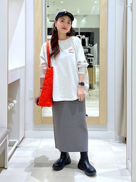 「アイテム（トートバッグ、オレンジ系）」を使った、アリマさん（レディース・158cm）の秋コーディネート