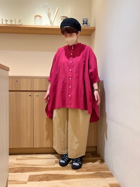 「ピンクシャツ」｜「アイテム（ハンチング/ベレー帽）」を使った、☆asca☆さん（レディース・158cm）の春コーディネート
