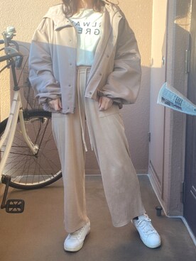 「袖ボリューム」｜「アイテム（ブルゾン）」を使った、もく ❤︎さん（レディース・155cm）の秋コーディネート