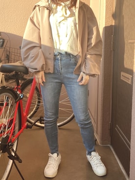 「袖ボリューム」｜「アイテム（ブルゾン）」を使った、もく ❤︎さん（レディース・155cm）の秋コーディネート
