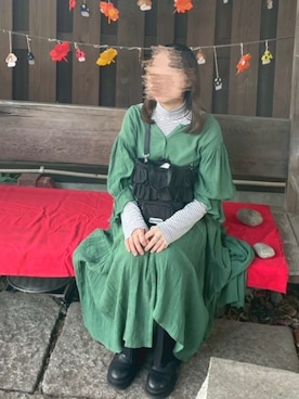 「アイテム（ワンピース、グリーン系）」を使った、あおさん（レディース・157cm）の秋コーディネート