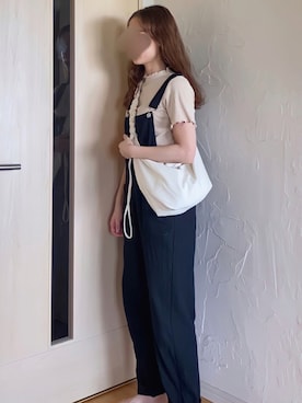 「リブT」｜「アイテム（サロペット/オーバーオール）」を使った、あおさん（レディース・157cm）の夏コーディネート