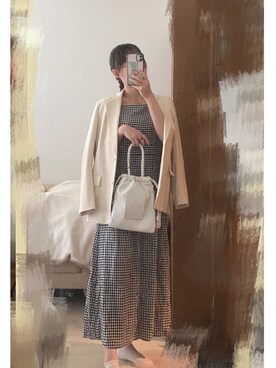 「チェックワンピース」｜「アイテム（ジャケット/アウター）」を使った、あおさん（レディース・157cm）の春コーディネート