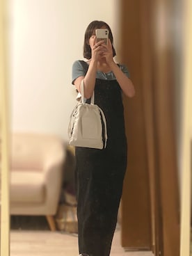 「リブT」｜「アイテム（サロペット/オーバーオール）」を使った、あおさん（レディース・157cm）の夏コーディネート