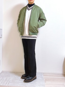 「HARE（ハレ）のアイテム（MA-1）」を使った、<TACK>;さん（メンズ・167cm）の冬コーディネート