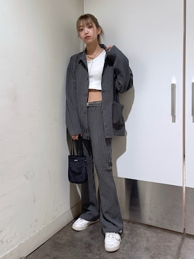 「秋トレンド2021」｜「アイテム（ブルゾン）」を使った、honokaさん（レディース・168cm）の夏コーディネート