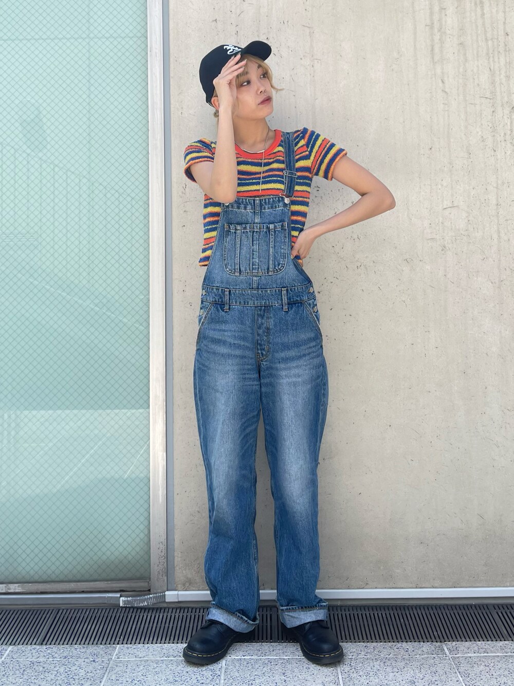 HOLIDAY オールインワン　SURPER FINE BORDER X-girl（エックスガール）の「WIDE TAPERED OVERALL（サロペット
