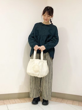 「Slowlinen」｜里桜さん（レディース・158cm）の秋コーディネート