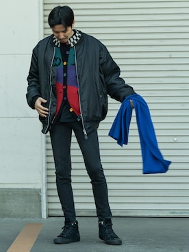 「TOMMY HILFIGER（トミーヒルフィガー）のアイテム（マフラー）」を使った、masaさん（メンズ・174cm）の冬コーディネート