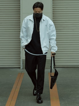 「ブラック×ホワイト」｜「アイテム（スラックス）」を使った、masaさん（メンズ・174cm）の冬コーディネート