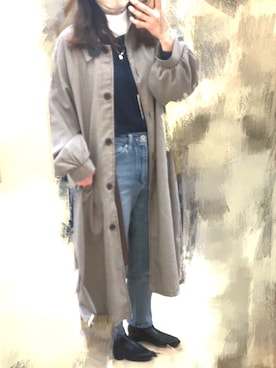 「しまむら（シマムラ）のアイテム（トレンチコート）」を使った、ちゃみんさん（レディース・156cm）の冬コーディネート