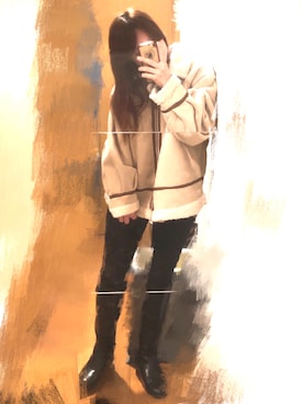 「黒スキニー」｜「アイテム（ムートンコート）」を使った、ちゃみんさん（レディース・156cm）の冬コーディネート