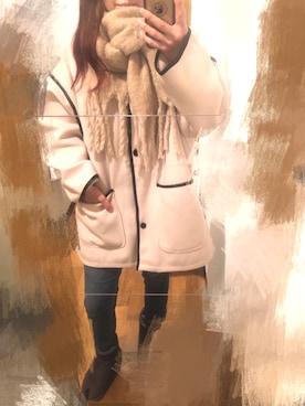 「ムートンブーツ」｜「アイテム（ノーカラーコート）」を使った、ちゃみんさん（レディース・156cm）の冬コーディネート