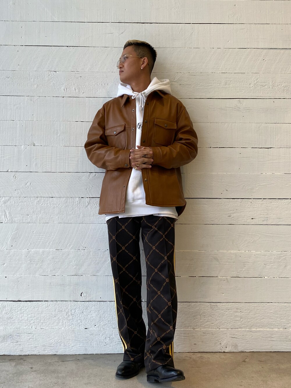 Schott/ショット/LAMB LEATHER CPO SHIRT/CPO ラムレザーシャツを使っ
