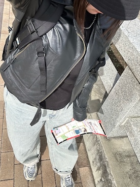 「アイテム（ライダースジャケット）」を使った、maiko⑅◡̈⑅さん（レディース・154cm）の秋コーディネート