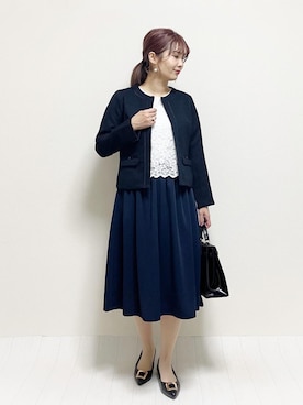 「Honeys（ハニーズ）のアイテム（ノーカラージャケット）」を使った、あんまるさん（レディース・166cm）の春コーディネート