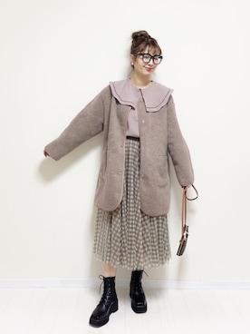 「Honeys（ハニーズ）のアイテム（ノーカラーコート）」を使った、あんまるさん（レディース・166cm）の冬コーディネート