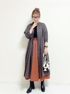 「Honeys（ハニーズ）のアイテム（シャツワンピース）」を使った、あんまるさん（レディース・166cm）の秋コーディネート