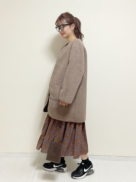 「Honeys（ハニーズ）のアイテム（ノーカラーコート）」を使った、あんまるさん（レディース・166cm）の秋コーディネート
