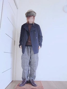「GU（ジーユー）のアイテム（ピーコート）」を使った、manami💞さん（レディース・165cm）の冬コーディネート